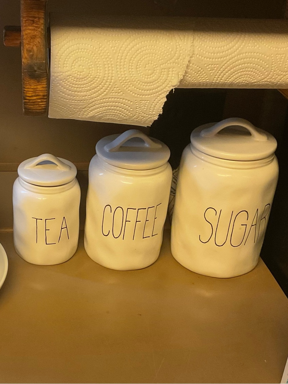 Rae Dunn White Ceramic Tea Coffee Sugar Canister Set